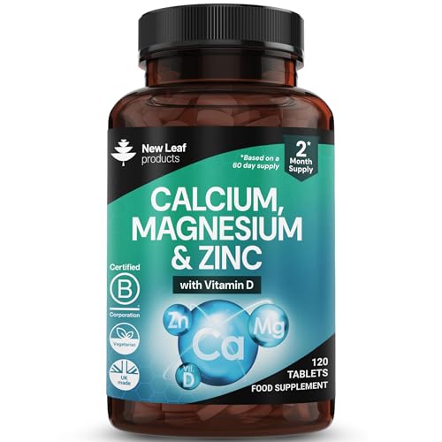 Calcium Magnesium Zinc and Vitamin D Supplement - 120 High Strength Tablets Supplement with Magnesium Vitamin D Zinc Tablets Complex Made in The UK by New Leaf