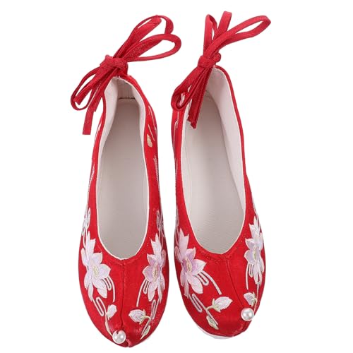 Abaodam Scarpe Ricamate in Stile Cinese Hanfu da Donna Pantofole in Stoffa Traspirante Tacchi a Zeppa Nascosto Leggere e Comode per Stagioni Calde Design Floreale Tridimensionale
