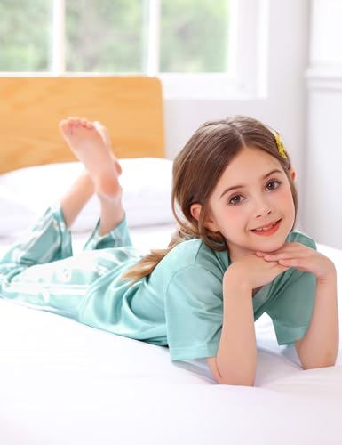 SWOMOG Girls Pajamas Sets 3 Piece Short Sleeve Sleepwear Summer Cute Pjs Cartoon Print Loungewear for Kids Size 6-154