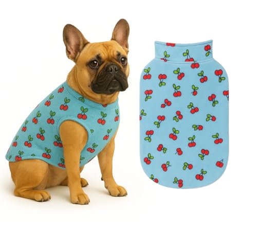 Image of The Pets Company Dog Winter Coat Jacket, Cloth, Windproof, Light Weight, Washable, Ultra Warm Thick Fleece Lined Dog Vest for Cold Weather Protection, (Sky Blue Cherry, Small - Med - 16 Inch)