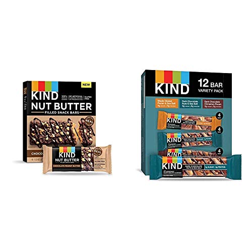 KIND Nut Filled Bars, Chocolate Peanut Butter, 32 Count & Bars, Nuts and Spices Variety Pack, Gluten Free, Low Sugar, 1.4 Ounce Bars, 12 Count