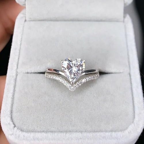 White Gold Plated Heart White Cubic Zirconia Engagement Rings Wedding Bridal Band Promise Rings Evening Parties Anniversary Valentine's Day Gifts Eternity Bands for Women3