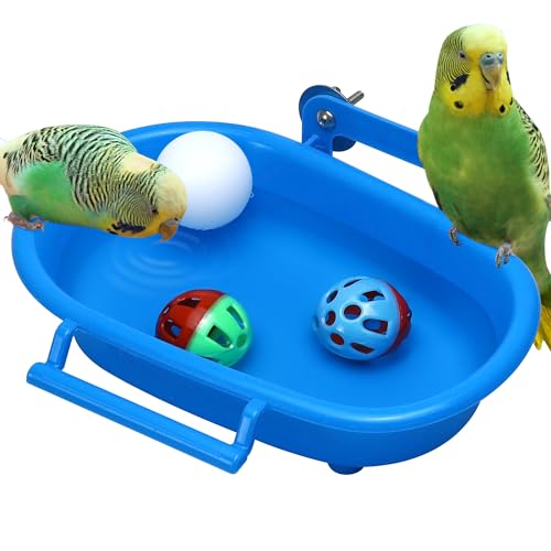 Baño para pájaros para jaula con 3 bolas, juguetes para pájaros, cuenco de agua para pájaros...