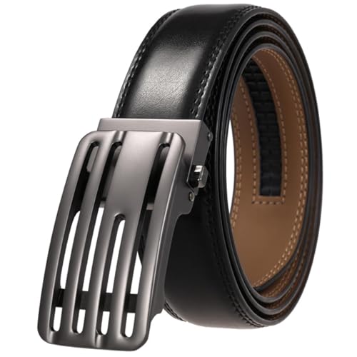 Automatic Buckle Mens Belts Real Leather Luxury Ratchet Casual Waist Strap