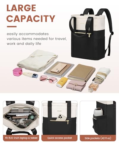 LOVEVOOK Laptop Backpack for Women, 15.6’’ Laptop Bag for Women Tote Bag Convertible, Lightweight Travel Backpack for College, Wide Open Work Backpack for Nurse Teacher Water-resistant Black - Image 4