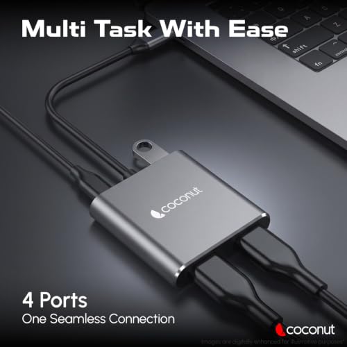 Image of Coconut Type C Dock with Dual HDMI, USB & PD Charging Port | 4 Port - 4K HDMI USB C Hub for Laptop, Dual Monitor Adapter for Windows & MacBook, Type C Hub for Streaming, Trading, Multi Screen Setup