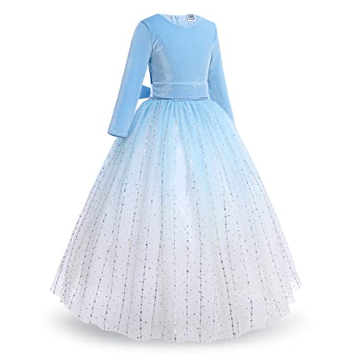 Flower Girl Velvet Floral Gradient Sequins Dress For Kids Wedding Bridesmaid Pageant Communion Party Fall Prom Formal Dance Ball Gown Princess Puffy Tulle Dresses Light Blue-Gradient 3-4T #TOP1