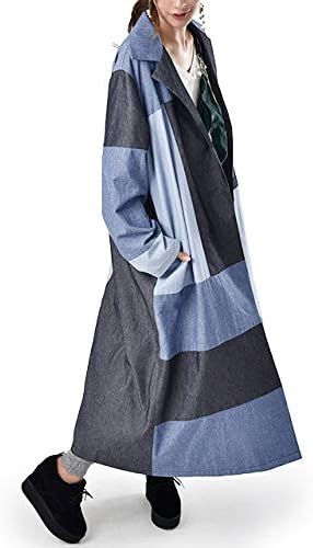 Amazon ジャケット アウター デニム ロングジャケット レディース デニムジャケット ライトアウター チェスターコート 長袖 大きい ビッグ ビック パッチワーク 夏 秋 デニムブルー コート ジャケット 通販