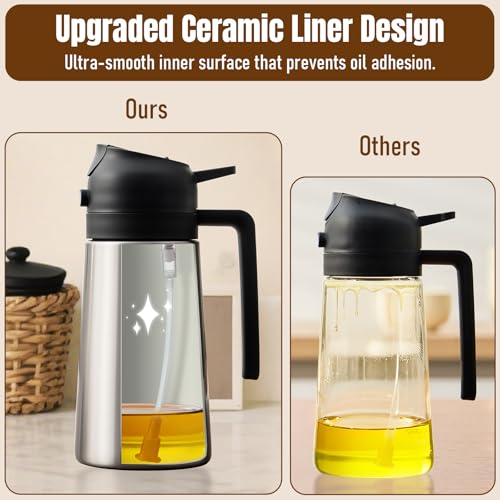PARACITY Oil Dispenser Bottle with Stainless Steel Shell & Ceramic Sprayed Interior, 2 in 1 Olive Oil Sprayer and Dispenser, Oil Spray Bottle for Cooking, Kitchen, BBQ, Air Fryer, Salad, Baking(Black) - Image 4