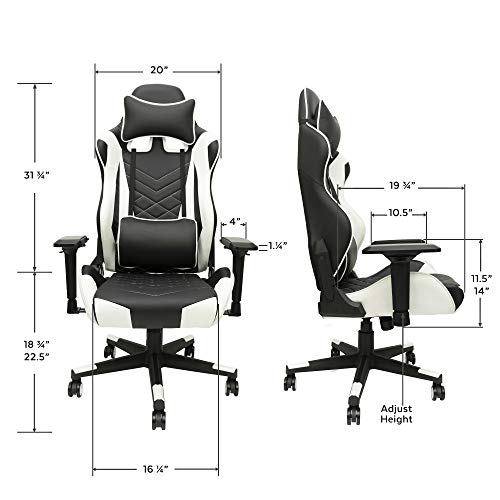 White Gaming Chair - Adjustable Ergonomic Office Chair with PU Leather, Computer Chair with Lumbar Support & 180° Recline, Easy to Assemble & Comfortable