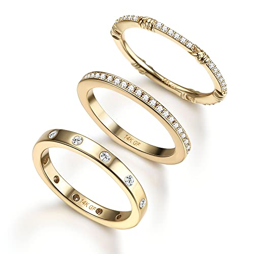 HAIAISO Stackable Gold Rings for Women Non Tarnish 14K Gold Plated Cubic Zirconia Rings Dainty Pinky Ring Set Size 5 to 10