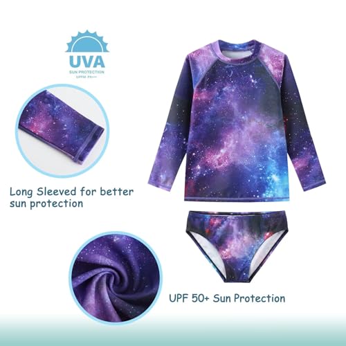 Image of Girls Long Sleeve Rash Guard Set Tie Dye Bathing Suits Two Piece Swimsuits for Kids Swim Shirts 3-16 Years