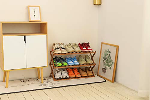 Pengke 3 Tier Shoe Rack,Multi Tier Foldable Bamboo Shoe Organizer Rack Multifunctional Storage Free Standing Shoe Shelf #TOP3