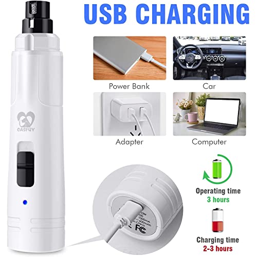 Casfuy Dog Nail Grinder with LED Light - Upgraded 2-Speed Electric Pet Nail Trimmer Powerful Painless Paws Grooming & Smoothing for Small Medium Large Dogs & Cats (White) - Thumbnail 6