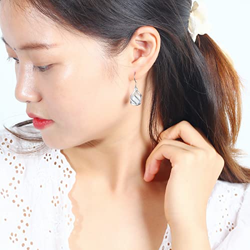 Titanium Spiral Dangle Drop Earrings Ball Simulated Opal Twist Wire Earrings For Women, Classic Infinity Earring High Polished Pure Titanium Earring Hooks Hypoallergenic For Sensitive Ear #TOP2