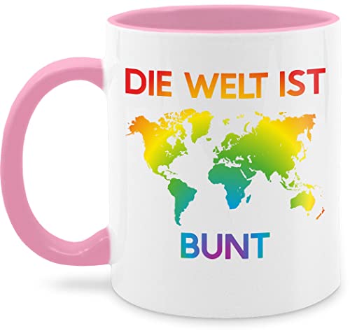Tasse Tassen 325ml - Pride LGBTQ Flagge - Die Welt ist bunt – Regenbogen Farben - 325 ml - Rosa - gay lgbt bunte kaffeetasse csd fanmug lesbian teetasse lqbtq lgbtqia queer kleidung month