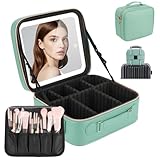 Emdelifo Travel Makeup Bag with LED Mirror, Cosmetic Bags for Women with Light up Mirror, Travel Essentials Makeup Organizer, Makeup Case with Adjustable Dividers and Brush Holder, 3 Color Lights