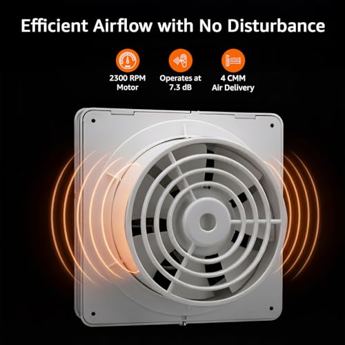 Image of Amazon Basics Axial 6 inch Fan | 22W | 7 Blades | 150mm Sweep | 7.3 dB Low Noise | Window Mount | Wall Switch Control | Silver Plastic & Brush Steel