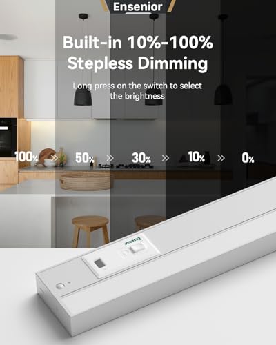 Ensenior 12 Inch Hand Wave LED Under Cabinet Lighting Plug in or Hardwired with Dimmable 5CCT CRI 90+ 2.4G Wireless Sync, Under Counter Lights with for Kitchen, 120V, 8W 500LM