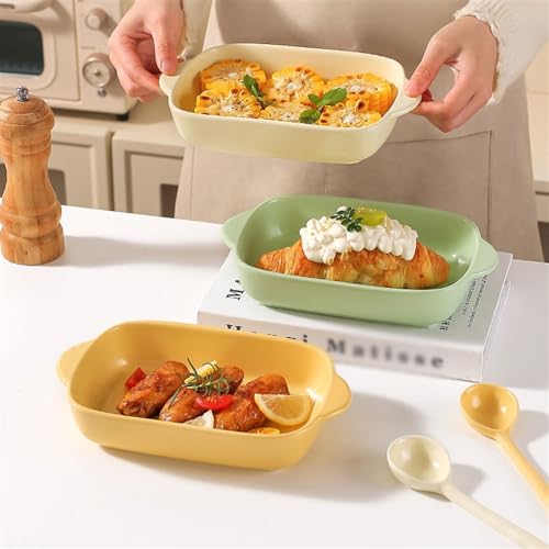 Platos para hornear de cerámica resistente bandeja rectangular beige con asas 5