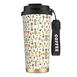 Taza de café con estampado de plátano y fresa y piña con tapa a prueba de fugas, de acero inoxidable, reutilizable, aislada, taza de café de 500 ml