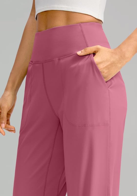 Soothfeel Wide Leg Pants for Women Yoga Work Pants with Pockets High Waist Lounge Sweatpants Dress Pants Petite/Tall 28"(Berry Rose, XL) - Image 5