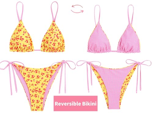 Image of ZAFUL Women's Triangle Bikini Floral String Bikini Set Two Piece Swimsuit Bathing Suits