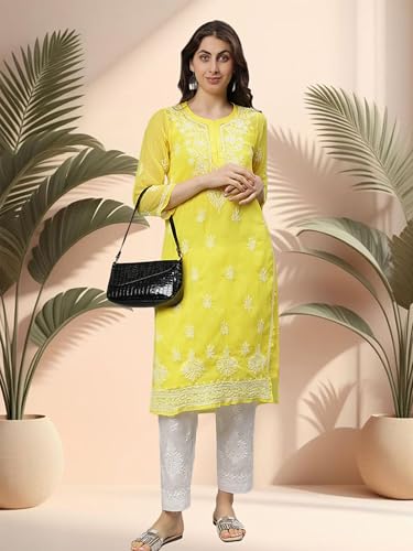 Image of Seva Chikan Hand Embroidered Lucknowi Chikankari Georgette Kurta with Inner Slip SCL4711