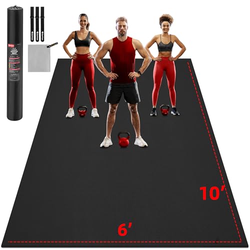 GymCope Extra Large Exercise Mat, 10'x6'/9'x6'/8'x6'/7'x5'/6'x4'(8mm) Thick Workout Mat for Home Gym & Garage Flooring, Shoe-Friendly, High-Density, MMA, HIIT, Weight Lifting, Cardio&Strength