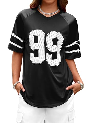 Image of LovelyWholesale Women's Oversized V Neck Jersey Shirts Summer Football Graphic Tee