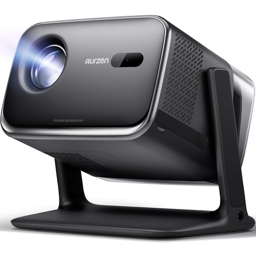 Image of Aurzen BOOM mini Google TV Movie Projector with WiFi and Bluetooth, Voice Control, Family Mode, 20W Dolby Audio, Real-Time Focus, 4K Supported Smart Portable Home Theater Projector Outdoor, Black