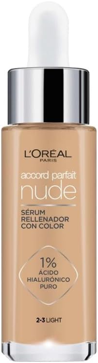L’Oréal Paris Accord Parfait, Sérum Con Color Rellenador, Con Ácido Hialurónico Puro 1% y 7% de Glicerina, Acabado Natural, Piel Más Lisa y Luminosa, Accord Parfait Serum, Light (2-3)