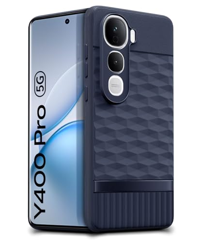 Image of WOW IMAGINE Back Cover for Vivo Y400 Pro 5G with Hexa Cube Design | Ultra Slim Soft Rubberised Case | Inner Velvet Fabric | Matte Silicone Flexible Mobile Case | Camera Protection - Blue