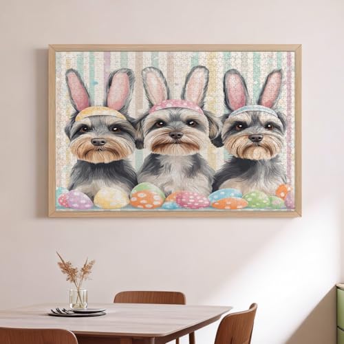 Rompecabezas de perro Schnauzer: relajación y decoración de Pascua con 1000 piezas de madera 2