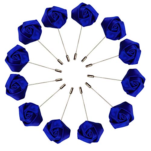 Sanrich Rose Boutonniere Men's Lapel Pins Satin Flower 12 Pack Groom Wedding Boutonniere