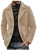 vombivn Men's Peacoat Short Overcoat Pea Coat Man Short Dress Coat Soft Warm Daily Work Business Spring Outfit Light Khaki