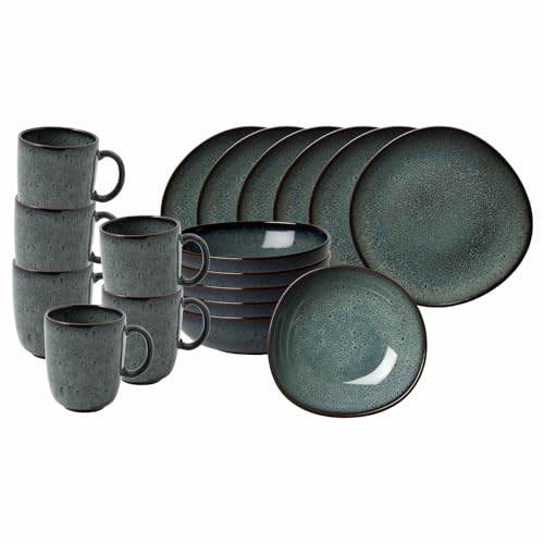 like. by Villeroy & Boch - Lave Gris Frühstücks-Set 18-teilig, Kaffeebecher (400 ml) - Müslischalen (600 ml) - Frühstücksteller (23 cm) für 6 Personen, Steingut, Grau