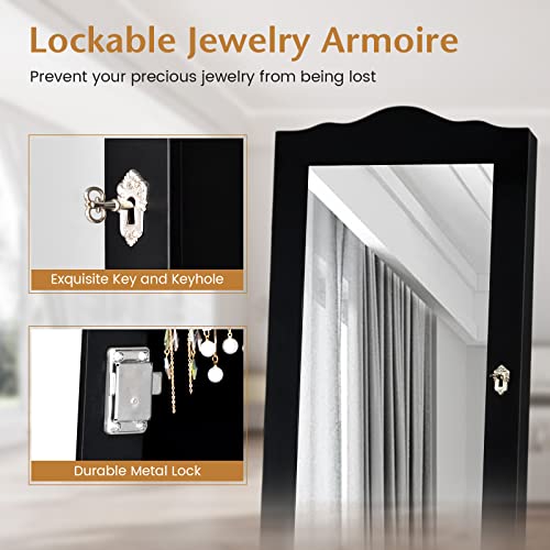 image for COSTWAY Mirror Jewelry Cabinet, 4-Angle Tilting Jewelry Organizer with