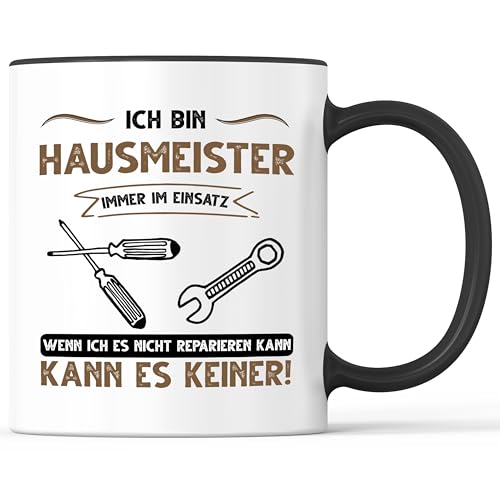 Taza con texto "Hausmseiter - Ich oder keine Becher Handwerker Facility Manager - Divertido regalo - Taza de café como idea de regalo - Taza de café 330 ml - Blanco y negro