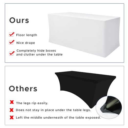 Image of Rectangle Spandex Fitted Tablecloths For Vendor 2 Pcs 96X30 Inch White | Wrinkle Resistant Elastic Table Covers for 8 Foot Folding Table,Vendor Booths, Parties, Craft Show, Trade Show, 96 x 30 Inch
