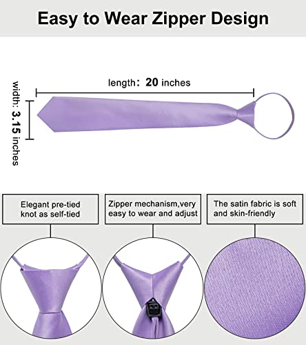Image of YourTies Zipper Tie for Men Adjustable Pre-tied Satin Neckties and Pocket Square Set Solid Color Business Formal Wedding