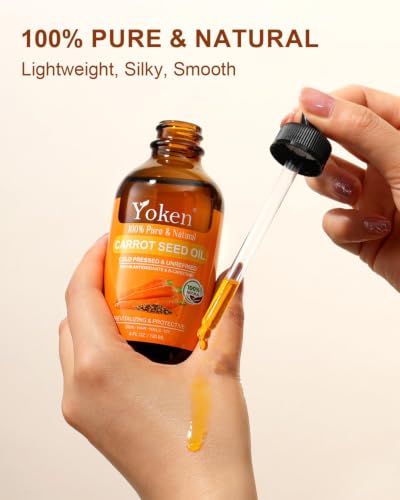 Image of Yoken Cold Pressed Carrot Seed Oil 4oz, Pure Carrier Oil for Skin & Hair | Lightweight Carrot Seed Oil for Daily Moisturizing Scalp Care Body Massage Nail Care Aromatherapy and Essential Oil Blends