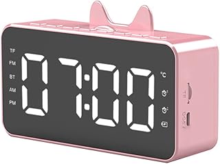 Hduacuge Multi-Function Alarm Clock Radio Desk Alarm Clock Bluetooth-Compatible Music Playing Digital for Home Office Pink