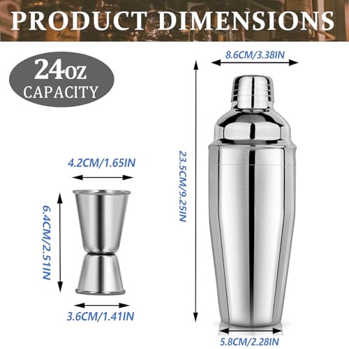 Cocktail Shaker, Large 750ml Stainless Steel Cocktail Shaker Set with Strainer, Jigger, Cocktail Set with Bar Accessories Mixer Bar Utensil Tool - Image 3