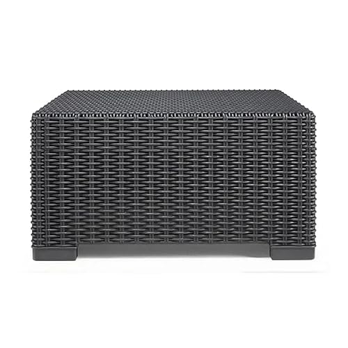 Allibert by Keter California Hocker, Fußstütze, Gartentisch aus Kunststoff, inkl. Outdoor Kissen, grau, Rattanoptik, 68 x 68 x 35cm