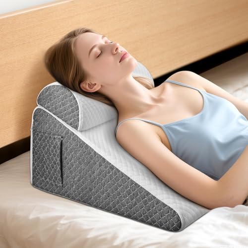Vielseitig Keilkissen mit Nackenrolle, 25D Memory-Schaumstoff Lesekissen...