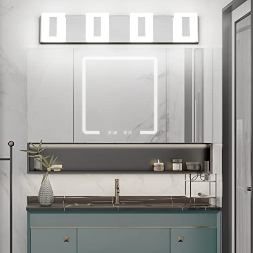 Ralbay Modern Chrome Led Vanity Lights 6000K, 4 Light Acrylic Bathroom Light Fixtures Over Vanity Mirror #TOP3
