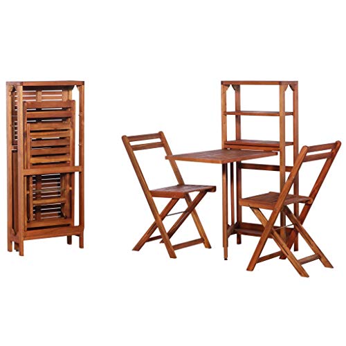 Tidyard Set de Mesa y Sillas Bistro de Jardín Plegable de Madera de Maciza Acacia de Diseño de Almacenamiento Unico de Resistente a la Intemperie