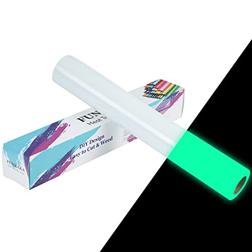 FUNKAKA Glow in The Dark Heat Transfer Vinyl Roll 12 x 10ft Luminous Green Iron on Vinyl for All Cutter Machine Glow in The Dark HTV Vinyl for T-Shirts Easy to Cut & Weed for Heat Vinyl DIY Design