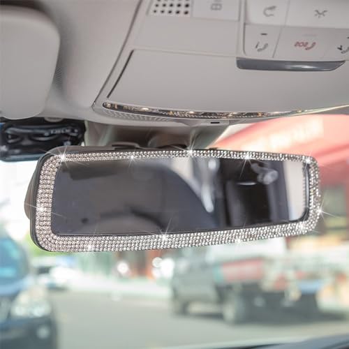 Image of Osilly Bling Car Rearview Mirror, Decorations Rear View Mirror with Crystal Rhinestones & Diamonds, Car Interior Trim Accessories, Clip-on & HD Glass, Sparkly Gift for Mother Women Girls (Silver)